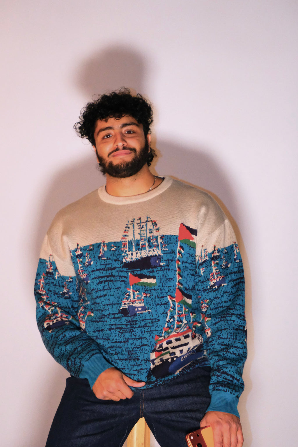 Global Sumud Flotilla Jacquard Sweater - Blue