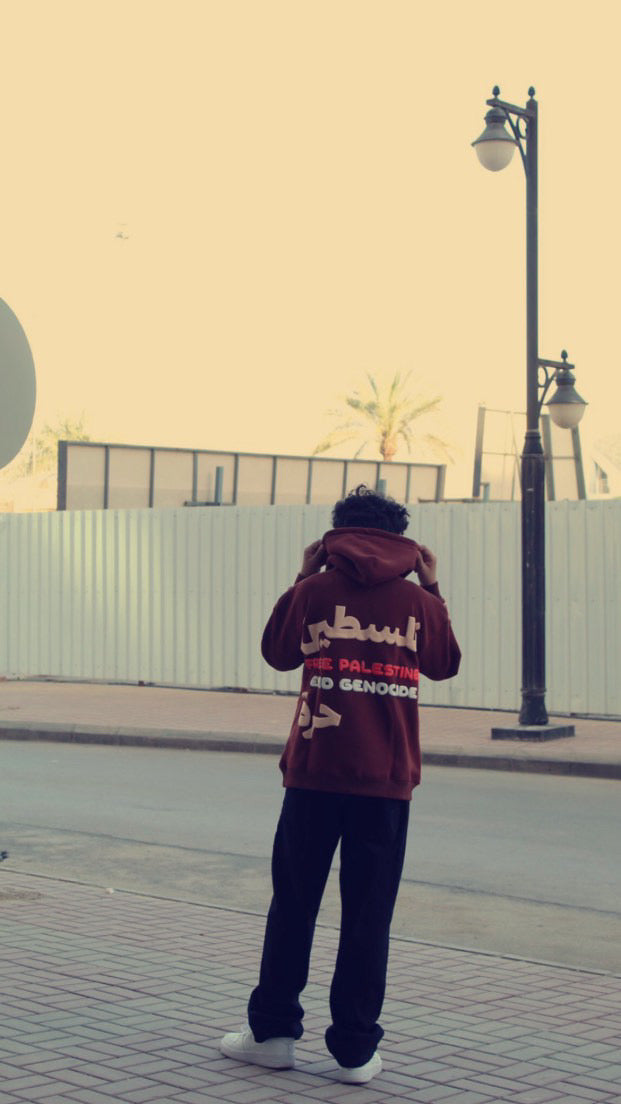 Palestine Puff Print Hoodie - Brown