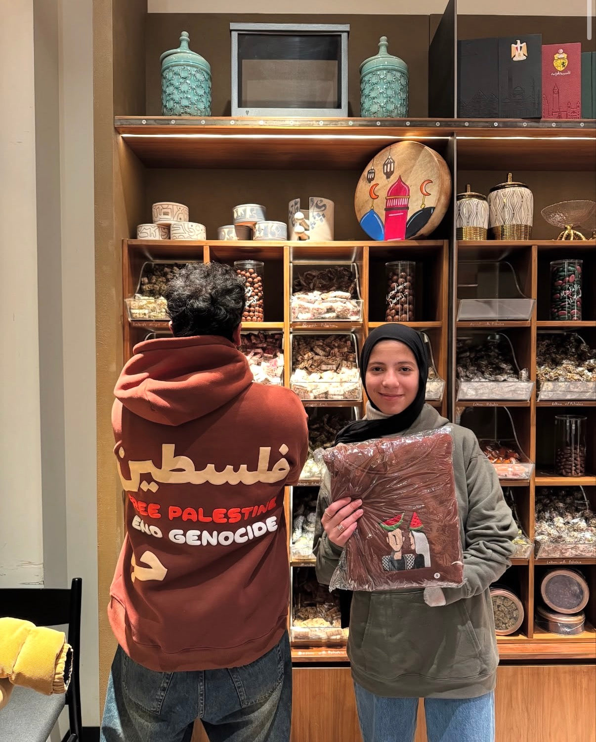 Palestine Puff Print Hoodie - Brown