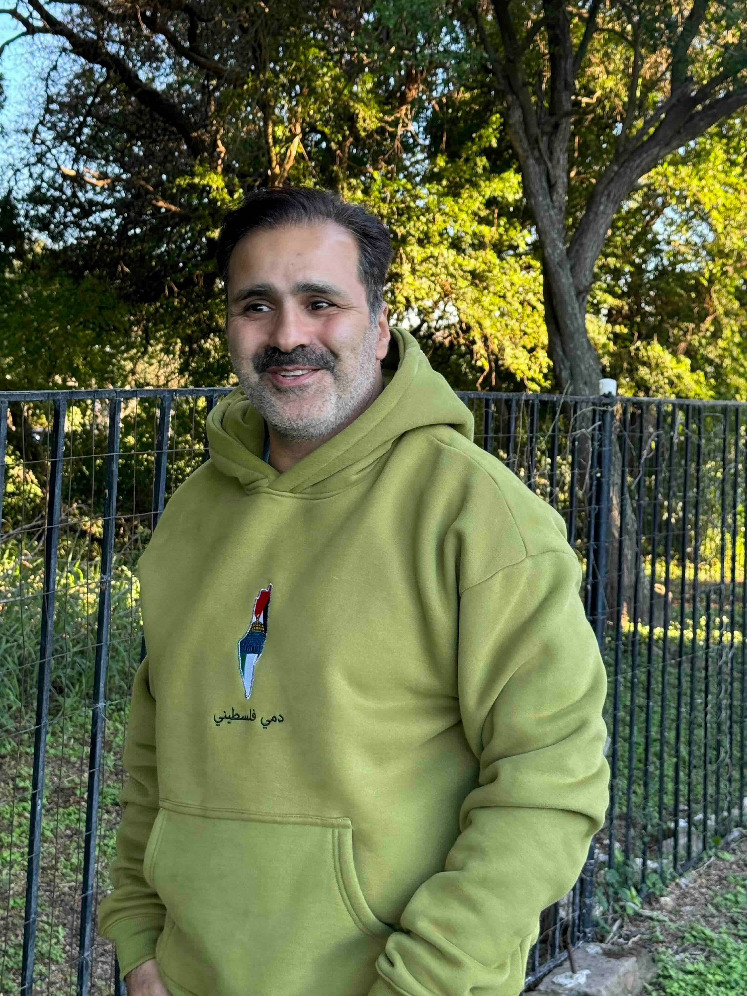 Original Free Palestine Puff Print Hoodie - Olive Green