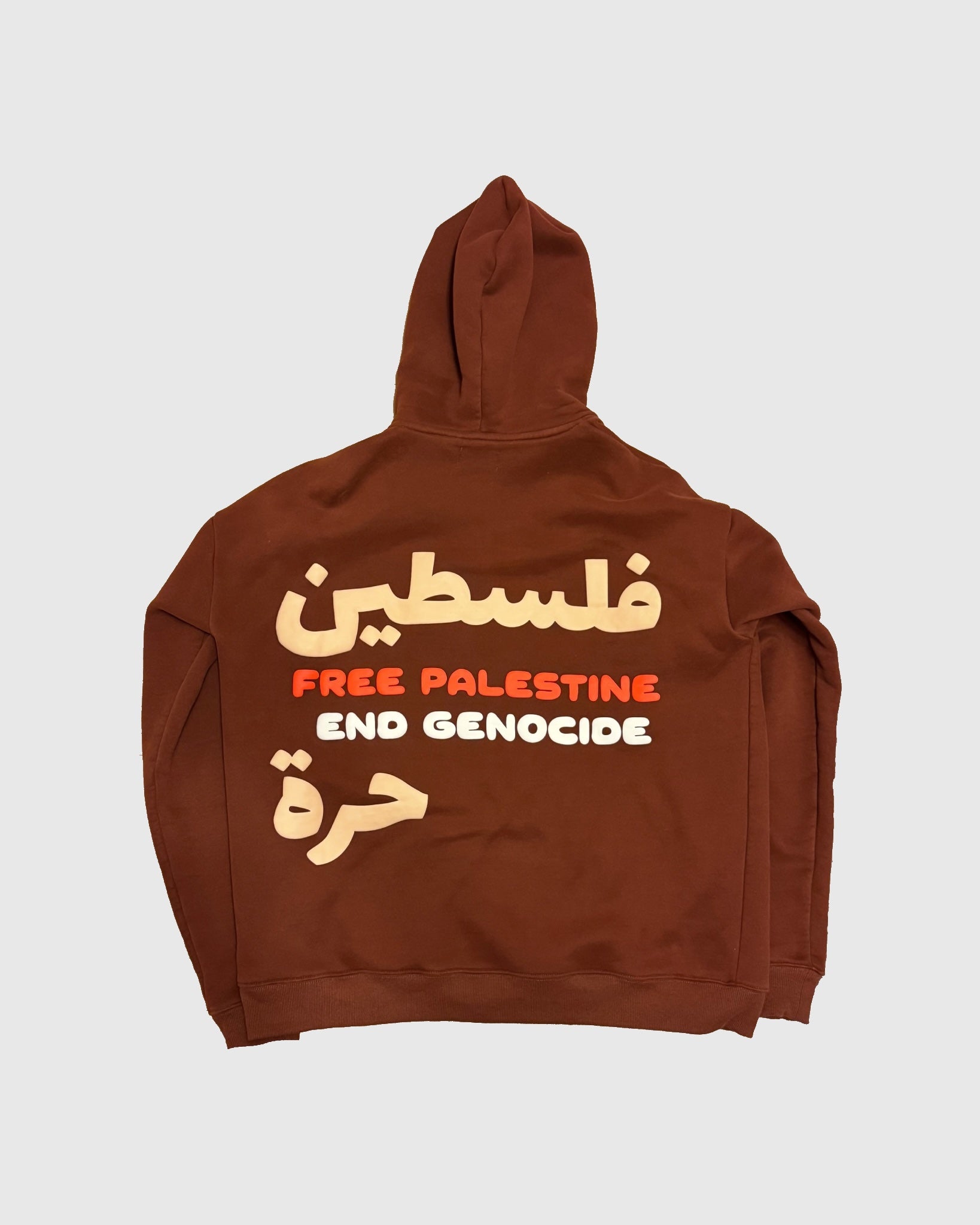 Palestine Puff Print Hoodie - Brown